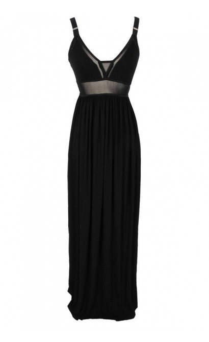 Black Maxi Dress With Mesh Waistband and Elastic Straps